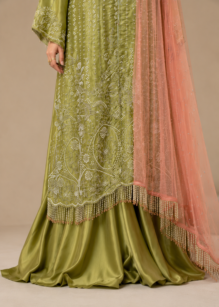 Embroidered Olive Green Sharara Suit