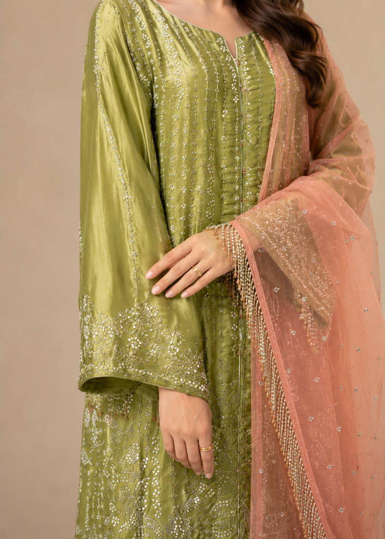 Embroidered Olive Green Sharara Suit
